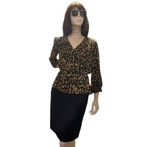 Halogen Leopard Print Peplum Blouse